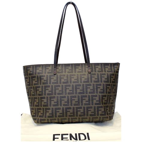 fendi logo roll tote bag brown zucca print fuschia|Fendi Zucca Roll Tote .